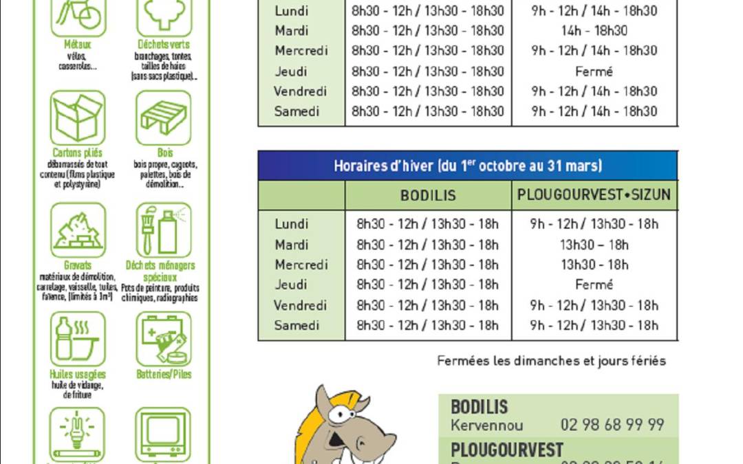 HORAIRES DECHETTERIES