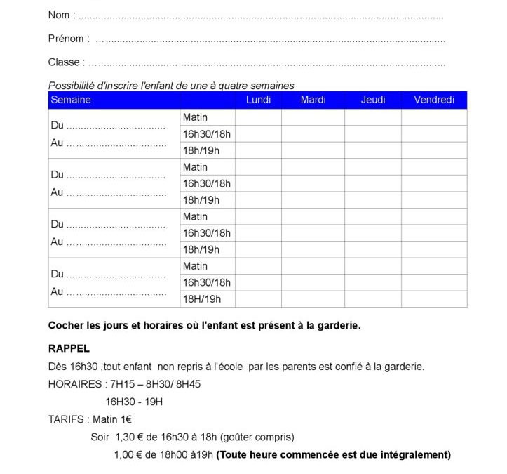2018 2019 INSCRIPTION HEBDOMADAIRE