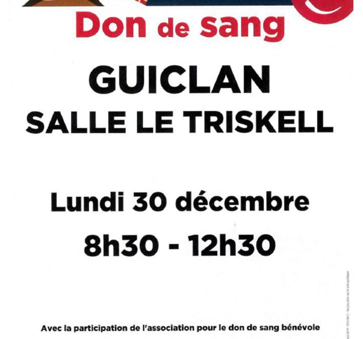 Lundi 30 décembre, don du sang à Guiclan