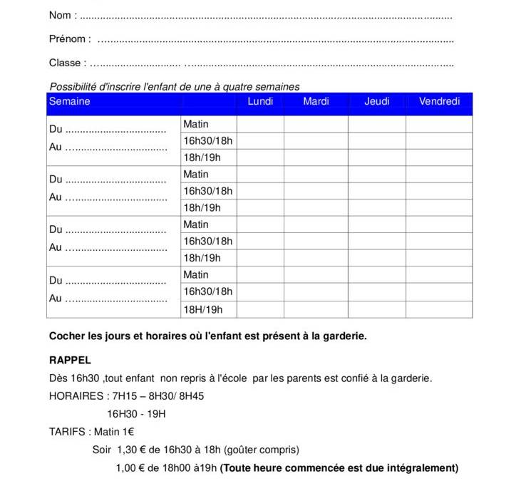 2019 2020 INSCRIPTION HEBDOMADAIRE