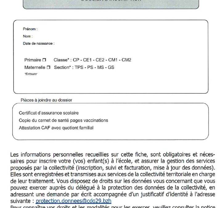 DOSSIER INSCRIPTION 2020-2021