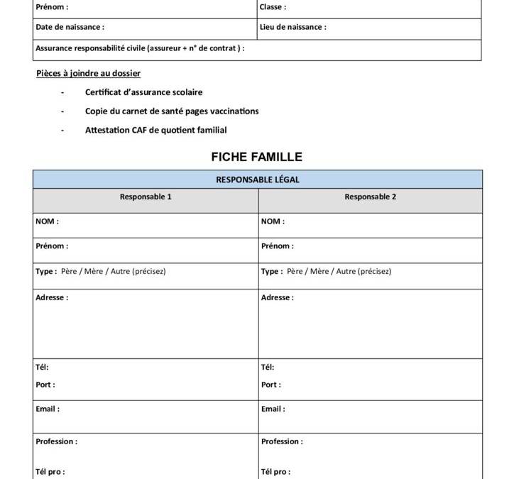 Dossier inscription 2021-2022