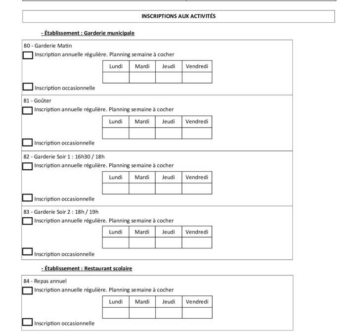 Fiche cantine garderie inscriptions