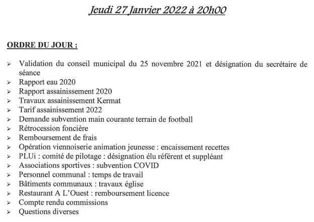 Ordre du jour conseil municipal