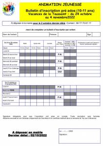 thumbnail of bulletin pré ados toussaint