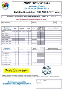 thumbnail of Bulletin Inscription Pré Ados Hiver 2023
