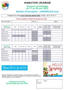 thumbnail of Bulletin Inscription JUNIORS Printemps 2023