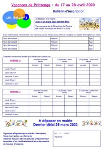 thumbnail of Bulletin d’inscription CLSH Printemps 2023