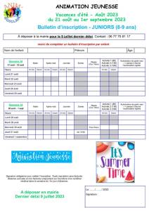 thumbnail of Bulletin Inscription JUNIORS Août 2023