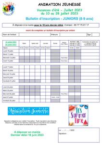 thumbnail of Bulletin Inscription JUNIORS Juillet 2023