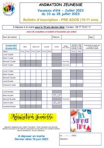 thumbnail of Bulletin Inscription PRE ADOS Juillet 2023