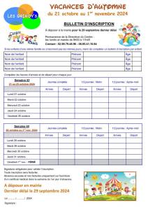 thumbnail of Bulletin inscription CLSH Vacances Toussaint 2024