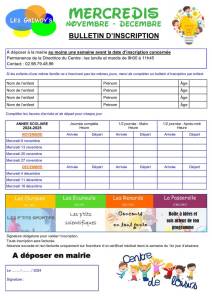 thumbnail of Bulletin inscription CLSH Mercredis Novembre Décembre 2024