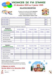 thumbnail of Bulletin inscription CLSH Vacances Fin d&rsquo;Année 2024