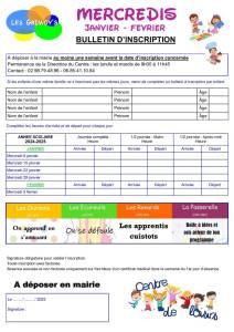 thumbnail of Bulletin d&rsquo;inscription CLSH Mercredis Janvier Février 2025