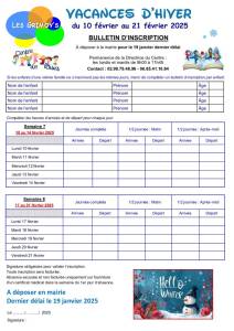 thumbnail of Bulletin inscription CLSH Vacances Hiver 2025