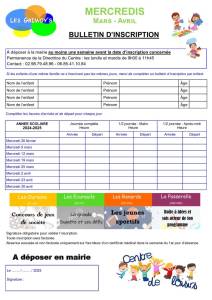 thumbnail of Bulletin inscription CLSH Mercredis mars avril 2025