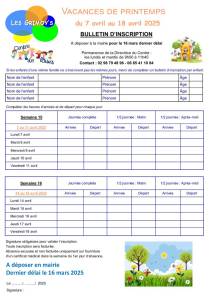 thumbnail of Bulletin inscription CLSH Vacances Printemps 2025