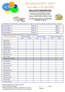 thumbnail of Bulletin inscription CLSH Vacances ETE aout 2025