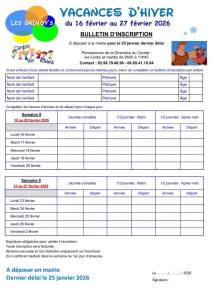 thumbnail of Bulletin inscription CLSH Vacances FEVRIER 2026