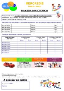 thumbnail of Bulletin inscription CLSH Mercredis mars – avril 2026
